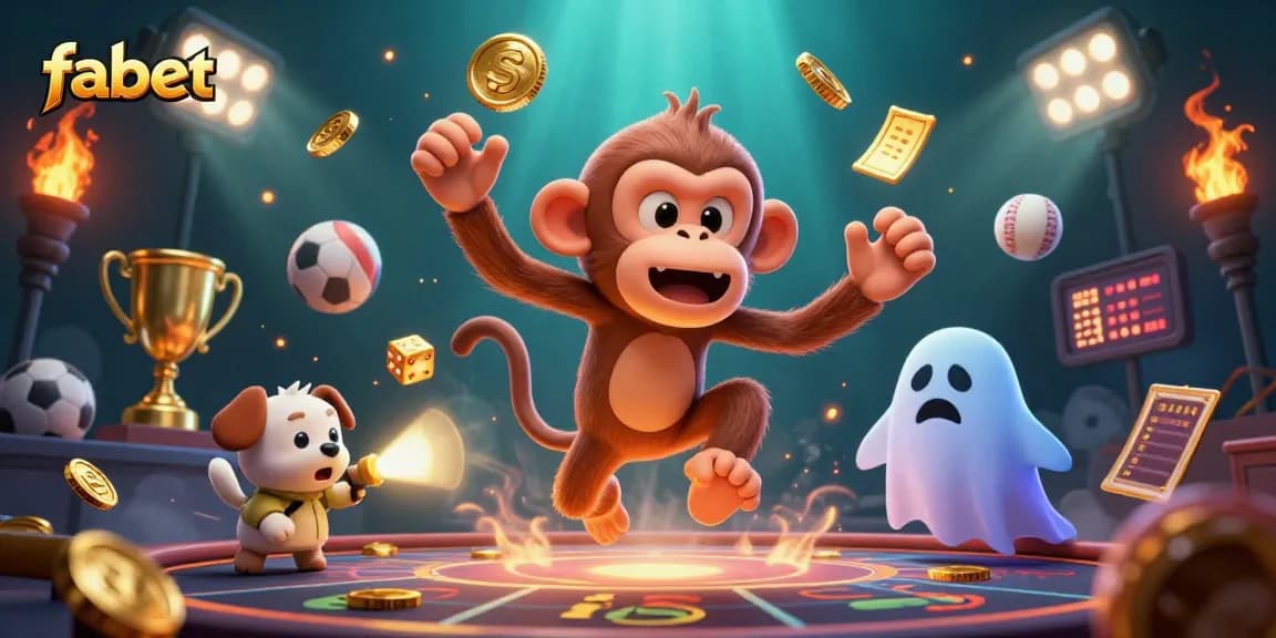 Track fabet's wins as the playful monkey juggles coins and cards in a lively casino.