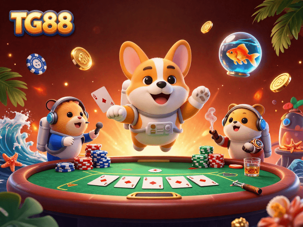 Watch TG88’s 3D corgi astronaut in a thrilling space casino action scene filled with poker elements.
