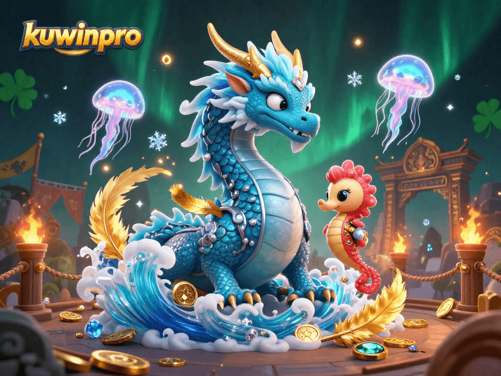 Engage with the vibrant kuwinpro casino universe where a captivating azure dragon and seahorse knight chase jackpots.