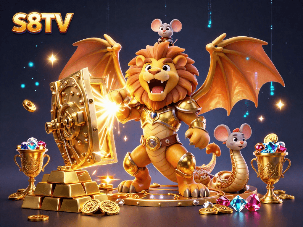 S8TV showcases thrilling casino adventures with a roaring chimera and mouse jockey amongst treasures.