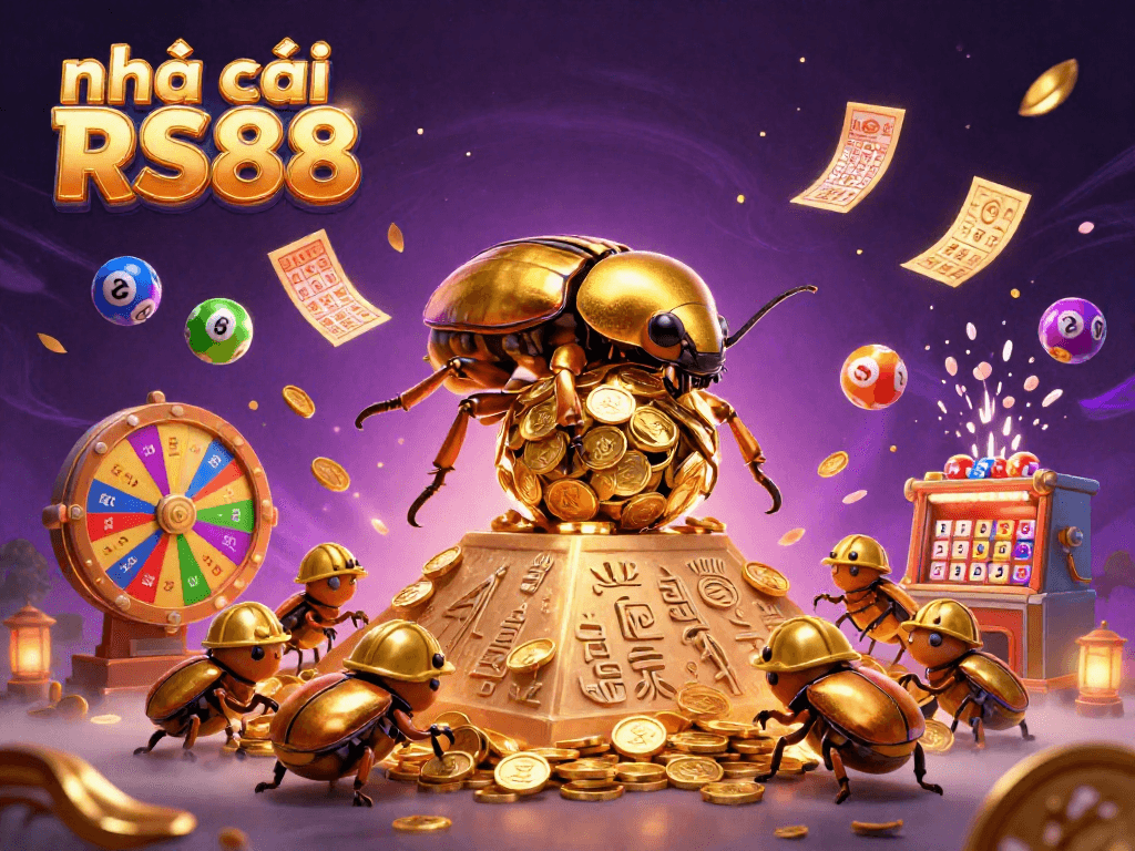 Experience the thrill of nhà cái RS88 with vibrant casino-themed illustrations featuring games and prizes.
