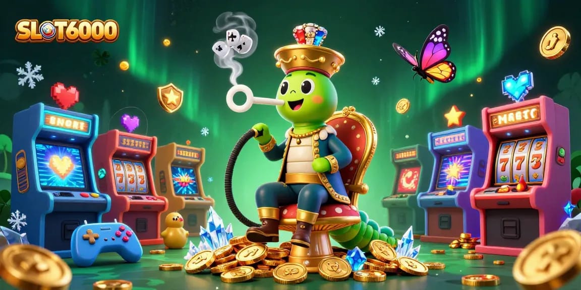 Experience the excitement of SLOT6000 with vibrant casino elements and whimsical characters.