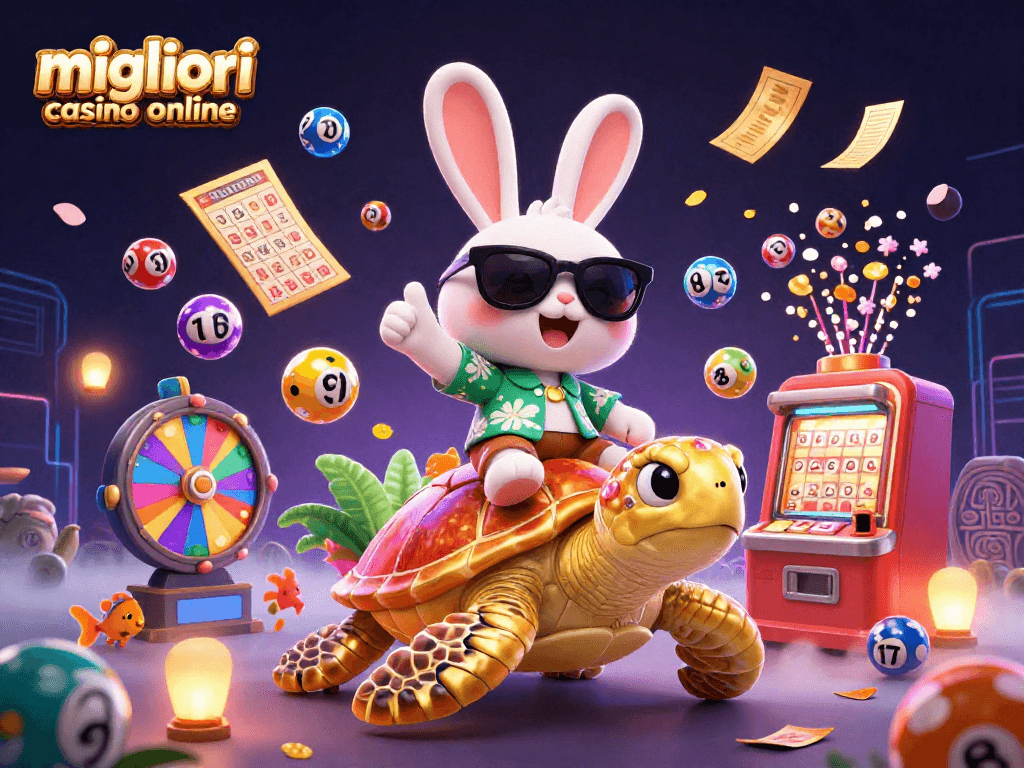 Scopri i migliori casino online con il fortunato coniglio 3D e la tartaruga dorata in un'illustrazione dettagliata.