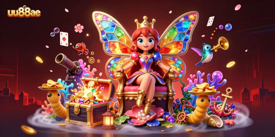 Bet on the vibrant world of uu88ae, where a butterfly queen presides over a treasure-filled casino realm.