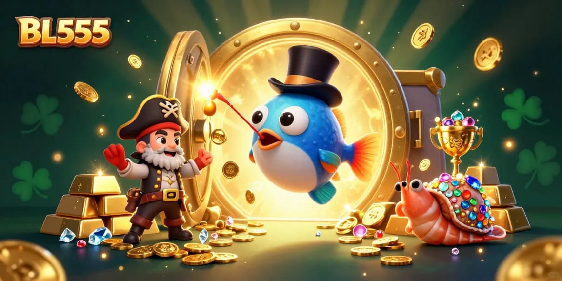 Join the adventure at BL555 with a vibrant 3D undersea scene featuring sparkling treasures and a glowing anglerfish.