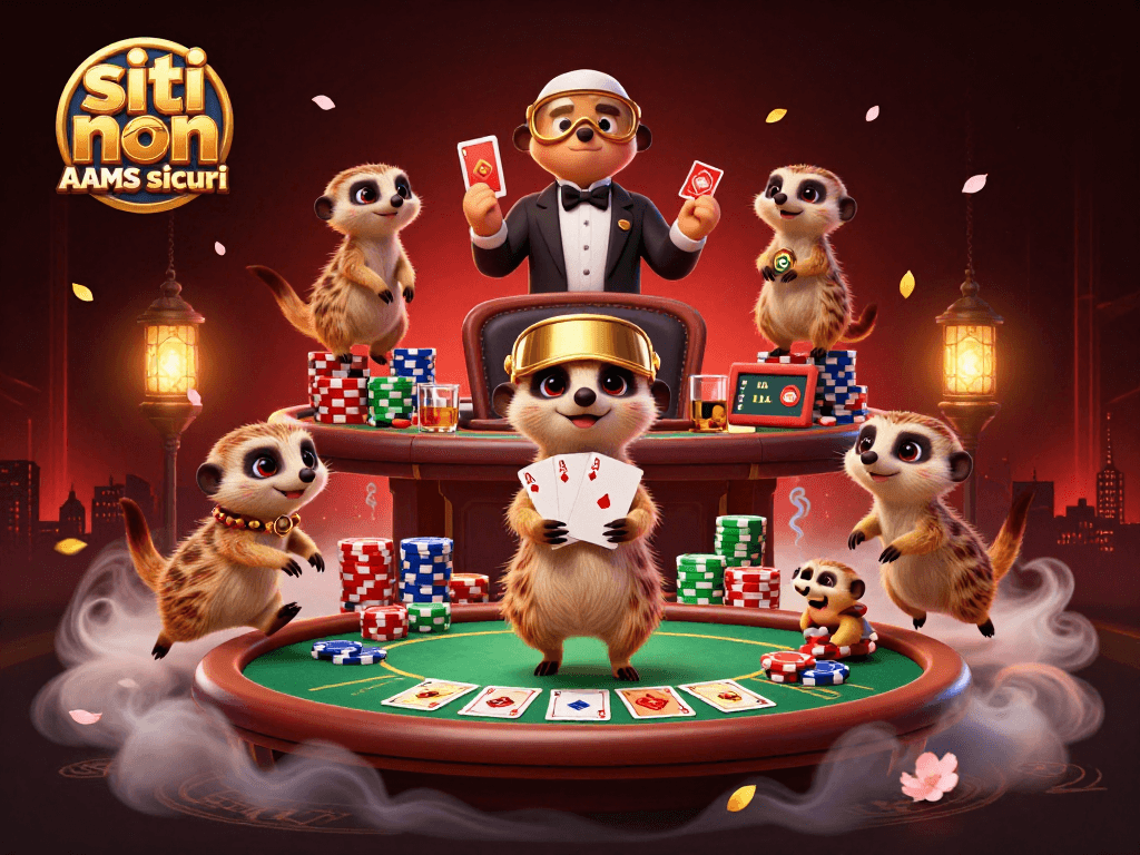 Un gruppo di meerkat in un'operazione di casinò elaborata, simbolo di siti non AAMS sicuri.