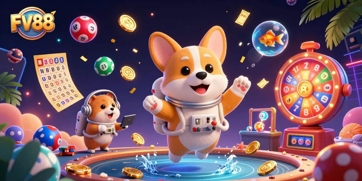Experience thrilling moments at FV88 as an astronaut corgi navigates a floating casino in space.