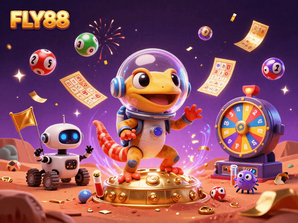 Experience thrilling gaming adventures with FLY88 in this vibrant Martian casino scene.