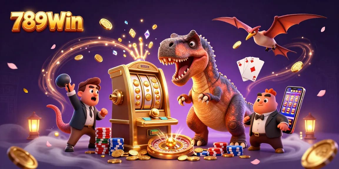 Experience the thrill with 789Win as the pachycephalosaurus wins coins from a slot machine.