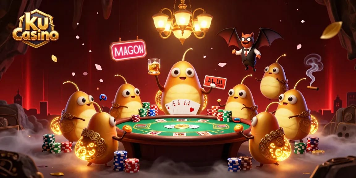 Experience the thrilling excitement of ku casino with vibrant glowworms illuminating a poker scene.