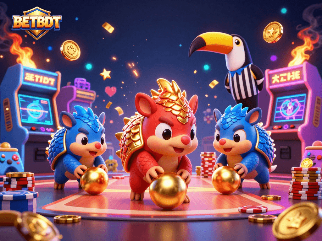 BETBDT showcases a dynamic gaming scene with rival pangolins in a playful gambling competition.