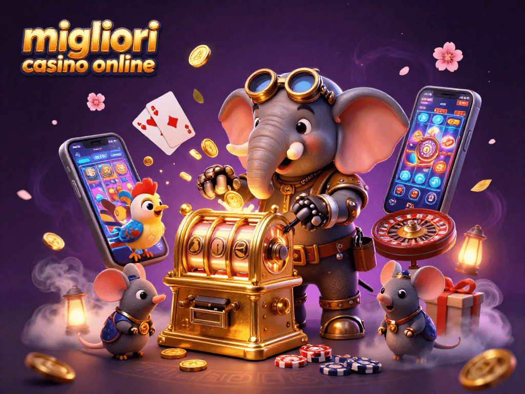 Gioca ai migliori casino online con un ingegnere steampunk e una slot machine dorata.