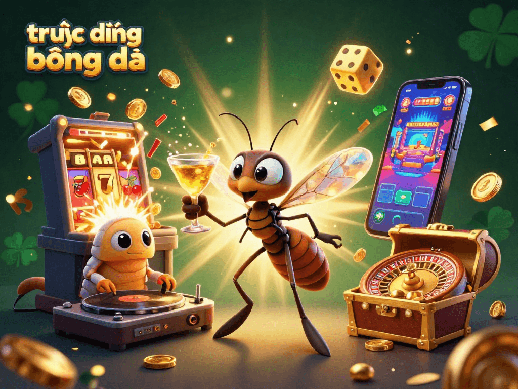 Watch trực tiếp bóng đá come alive with a colorful casino scene featuring exciting game elements and characters.