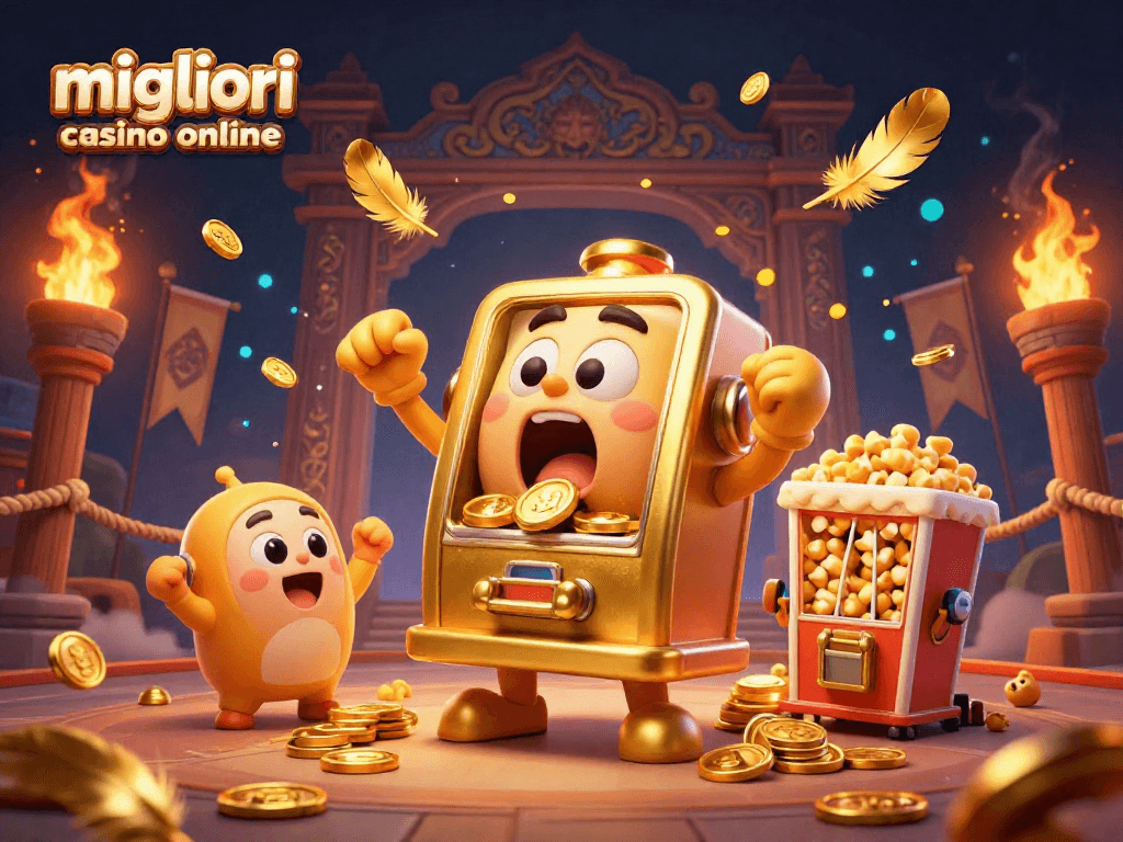 I migliori casino online presentano una scena vivace con una macchina di slot che celebra il jackpot.