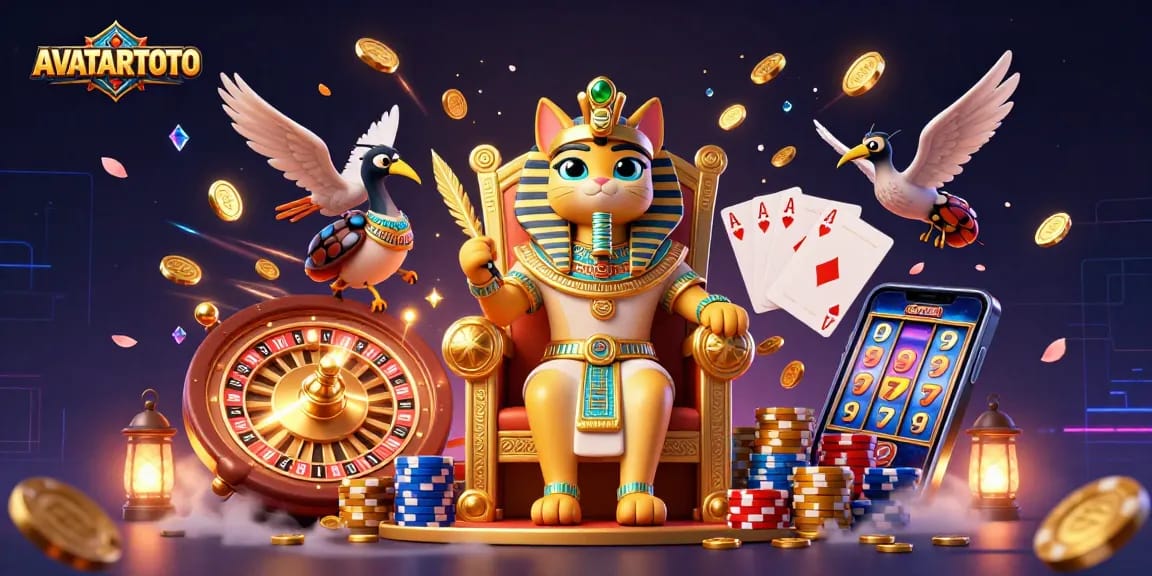 Experience thrilling spins and wins at AVATARTOTO with cartoon characters and casino elements.