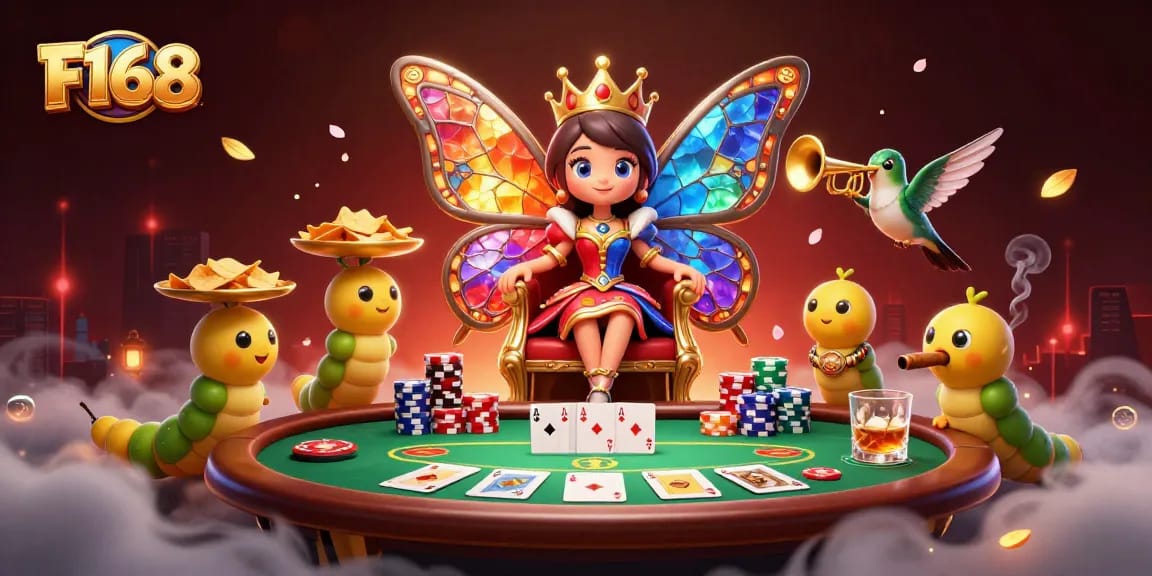 Experience the thrill of gambling at F168 with colorful poker chips and a vibrant scene.