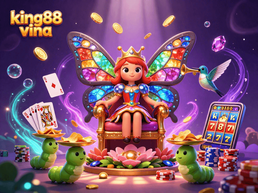 Experience thrilling bets at king88 vina featuring a dazzling butterfly queen and vibrant casino games.