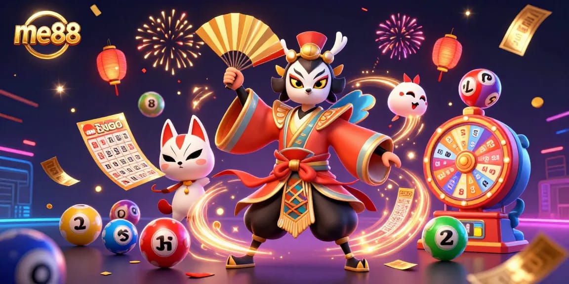 me88 players engage in lively lottery action, surrounded by colorful elements and magical celebration effects