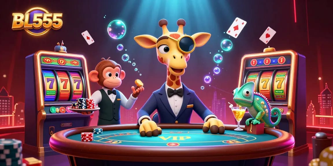 Play slots and experience winning moments with BL555's vibrant and engaging casino scene.