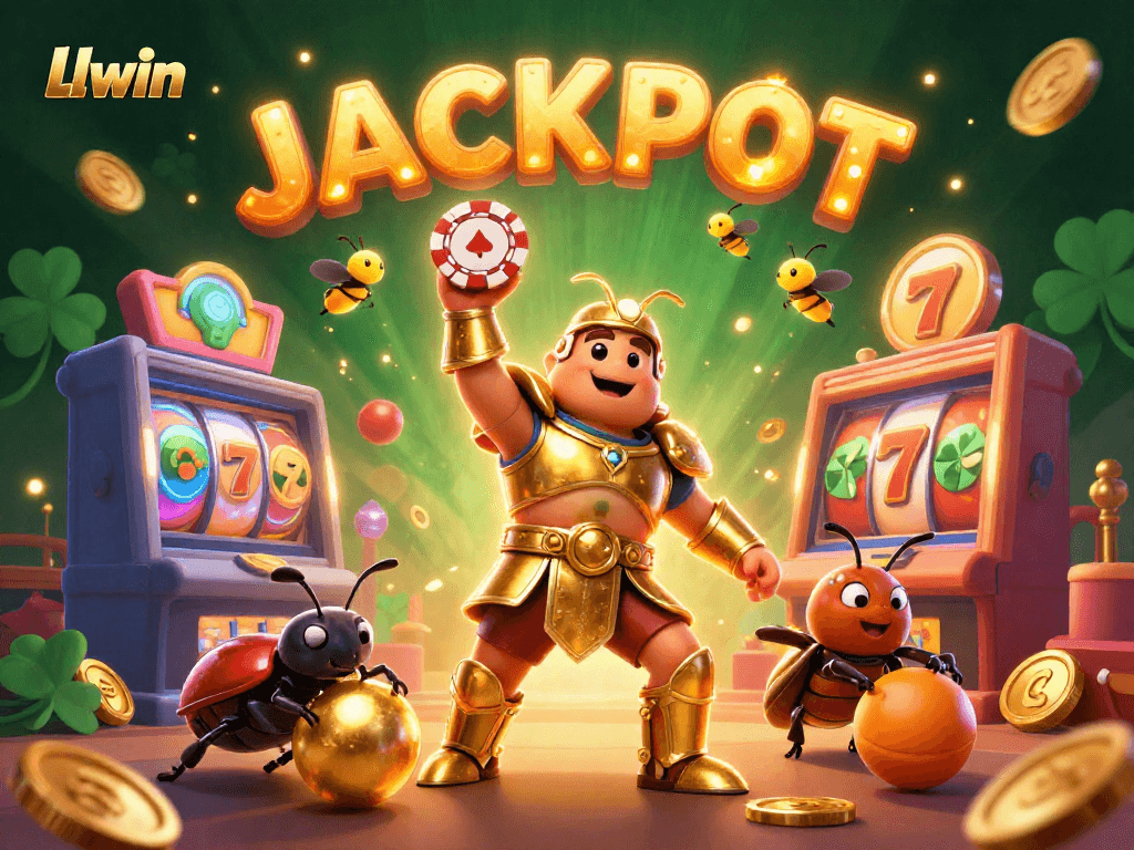 Experience thrilling action with Llwin in this vibrant 3D casino scene showing a beetle champion.