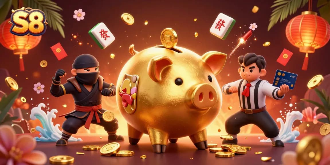 S8 players enjoy a vibrant casino experience with dancing golden coins and exciting game elements