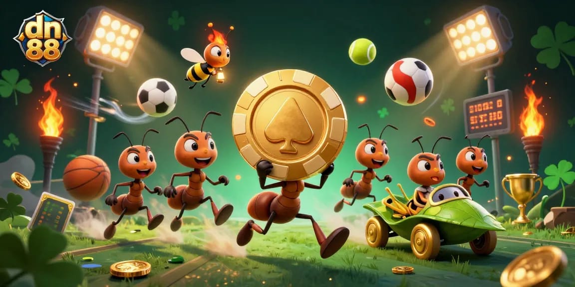 Challenge your luck at dn 88 with a dynamic poker heist featuring ants, golden chips, and sports excitement.