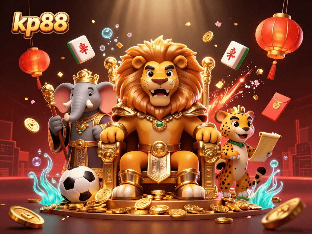 Experience kp88 sports betting excitement with a regal lion, wise elephant, and swift cheetah.