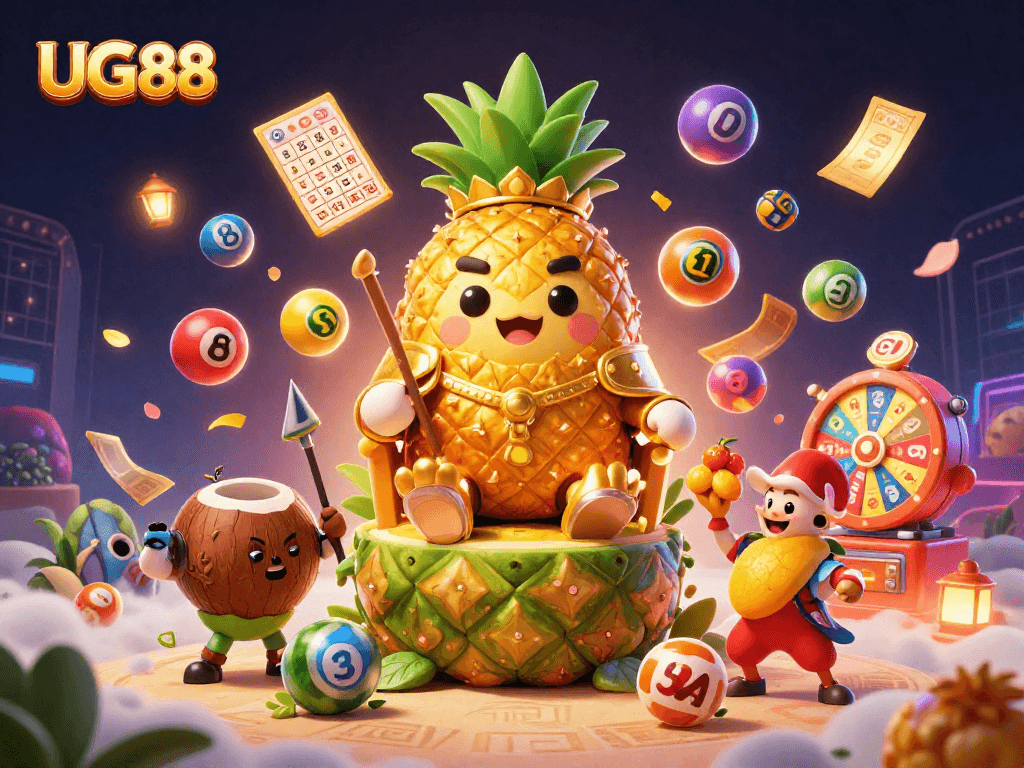 Experience thrilling gaming action at UG88 with dynamic lottery balls and festive characters.