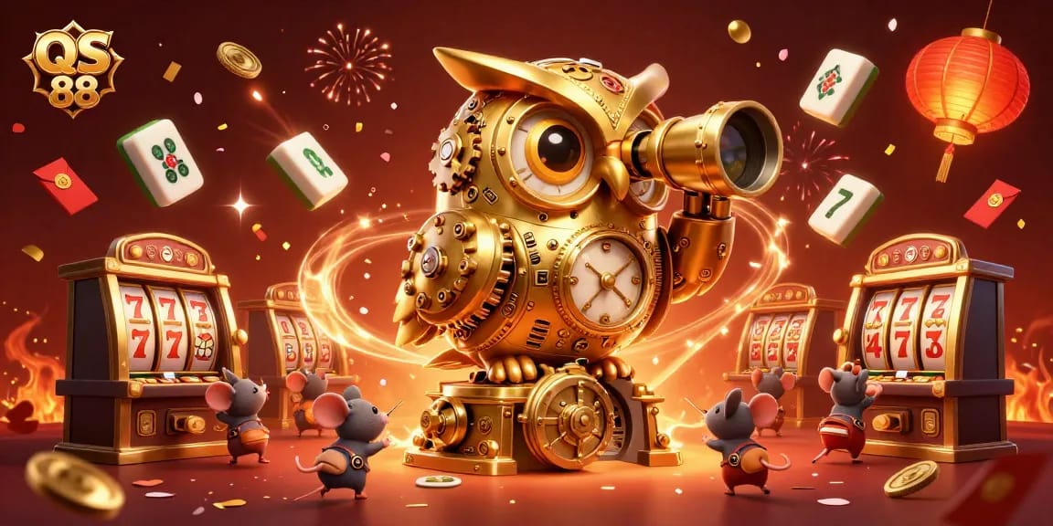 Experience thrilling gameplay at QS 88 with festive elements of luck and excitement in a vibrant casino scene.