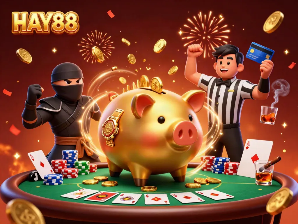 Engage in thrilling gameplay with HAY88, showcasing a vibrant scene of competition featuring iconic characters and casino elements.