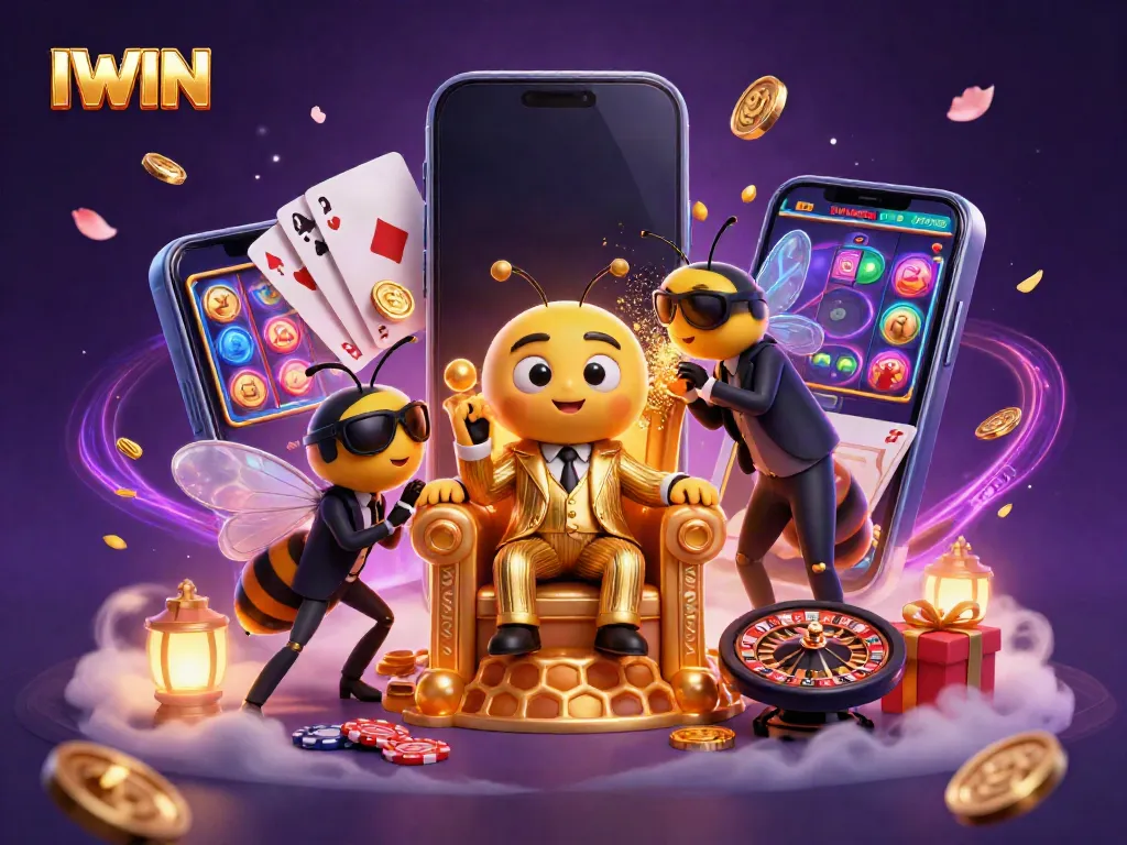 IWIN showcases a vibrant scene with a mob boss and casino elements, highlighting immersive gaming.