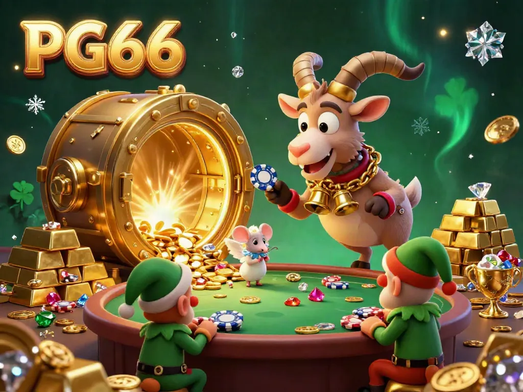 Experience excitement at PG66 with cartoon characters in a vibrant casino, featuring dynamic chip-stealing antics.