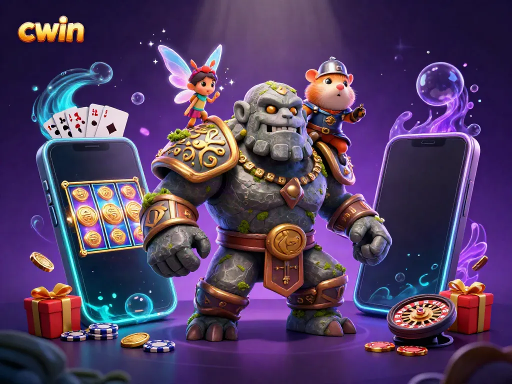 Engage in exciting gaming at CWIN with a vibrant scene showing characters and casino elements.