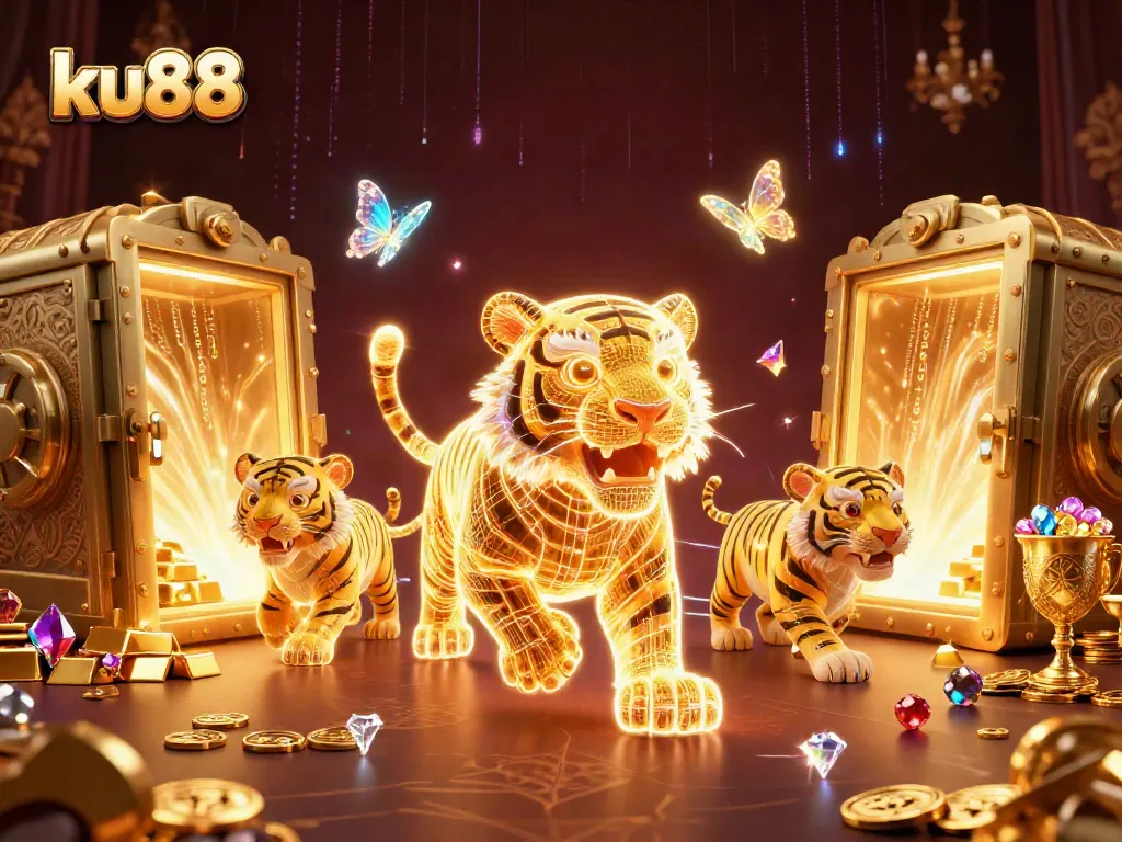 Experience the thrill of ku88 in this vibrant casino illustration featuring vivid treasures and energy.