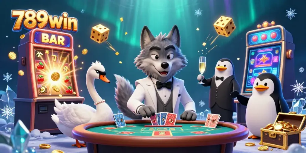 Engage with 789win character scenes at a lavish casino setting filled with vibrant game elements.