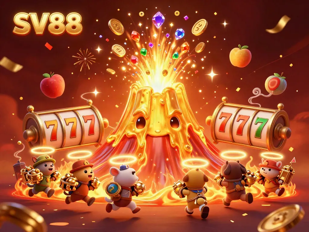 Engage with the dynamic SV88 gaming paradise featuring vibrant slot reels and treasures.