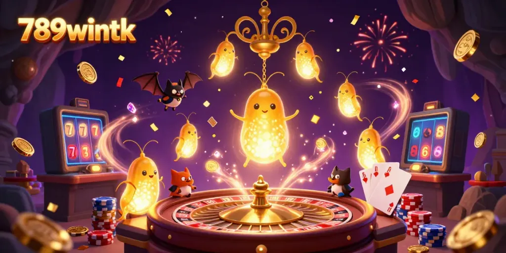 Experience the excitement of 789wintk's cave casino with glowworms lighting up the scene and dazzling game elements.