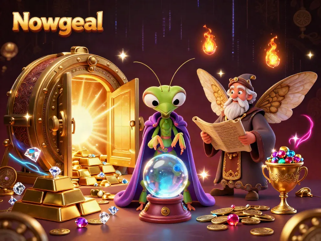 Engage with Nowgoal's dynamic gambling scene featuring an enchanting fortune teller and valuable treasures.