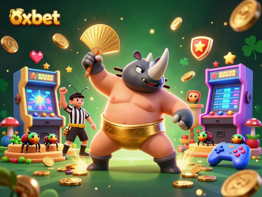 Experience thrilling gaming moments at OXBET with vibrant coins and characters flying in this animated casino scene.
