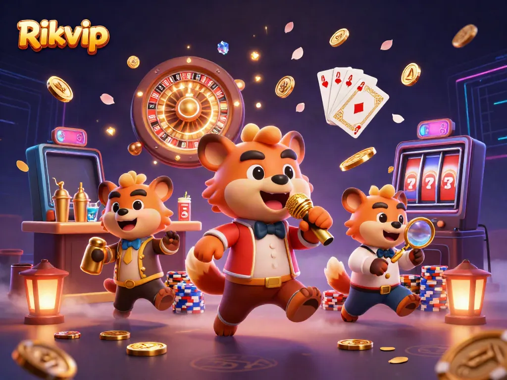 Experience the fun of Rikvip with hyena characters, showcasing a lively casino scene.