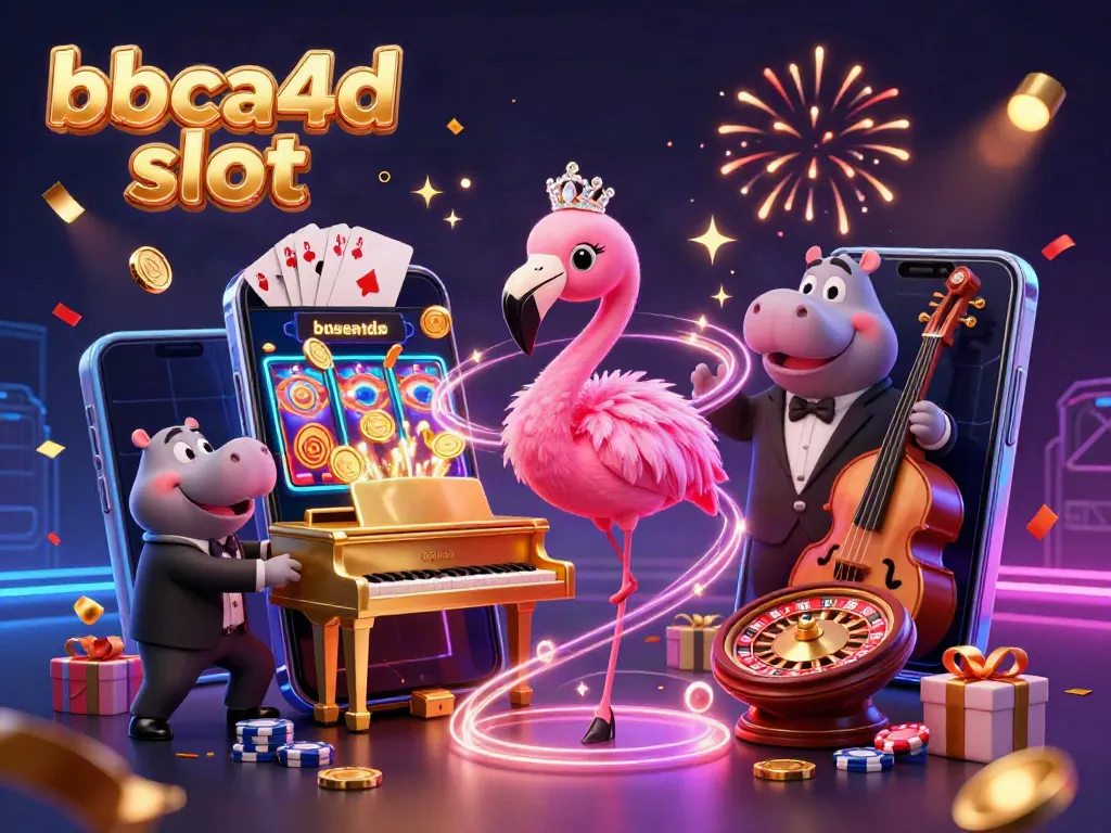 Raih kemenangan di bbca4d slot dengan elemen permainan menghiasi ruang kasino yang meriah.