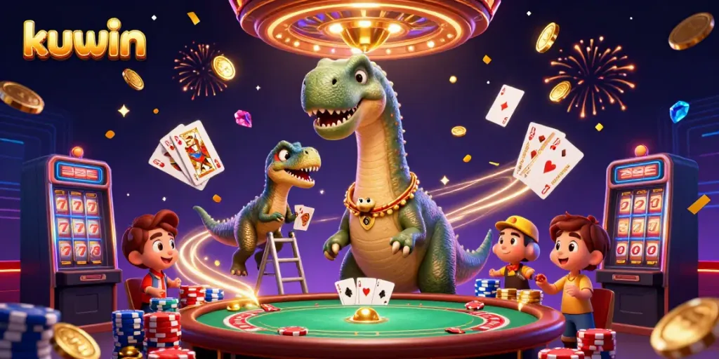 Experience the excitement of kuwin as dynamic casino elements and playful characters create a vibrant gaming atmosphere.