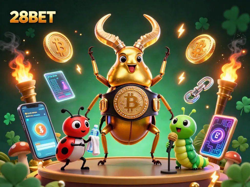Bet on 28BET with vibrant 3D art showcasing exciting game elements and characters.