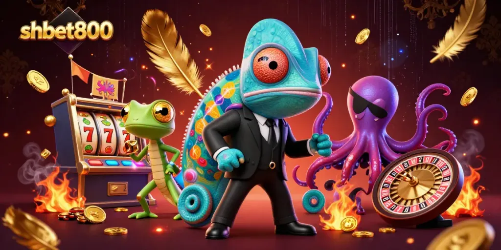 Experience slots at shbet800 with a villainous octopus and a secret agent chameleon illustration.