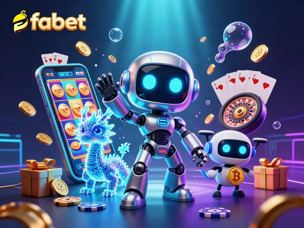 Experience winning spins at fabet with a vibrant casino illustration of a cyberpunk mascot.