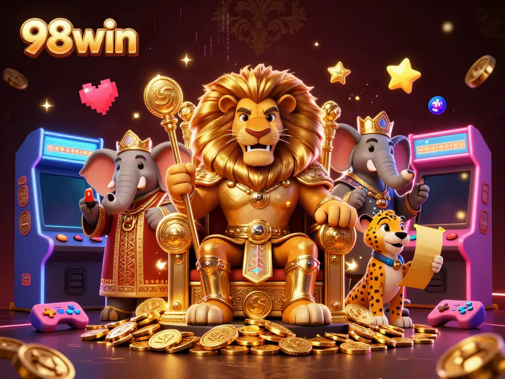 Engage in thrilling games at 98win, featuring dynamic characters and vibrant casino elements.