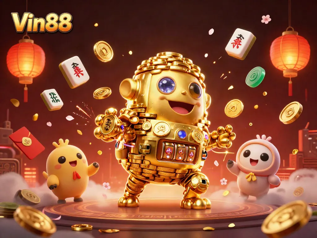 Experience thrilling gameplay with Vin88's 3D golem symbolizing casino luck and jackpots.