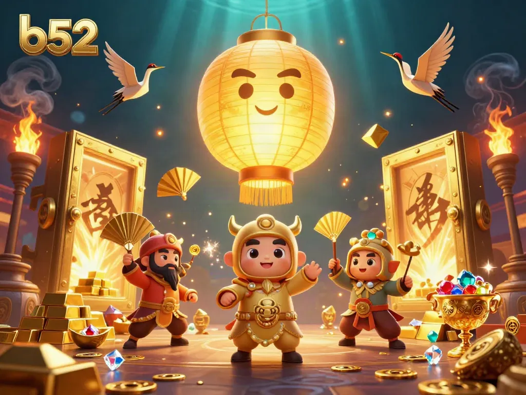 Engage in thrilling games with the b52 spirit amidst gold and treasures in a vibrant casino setting.