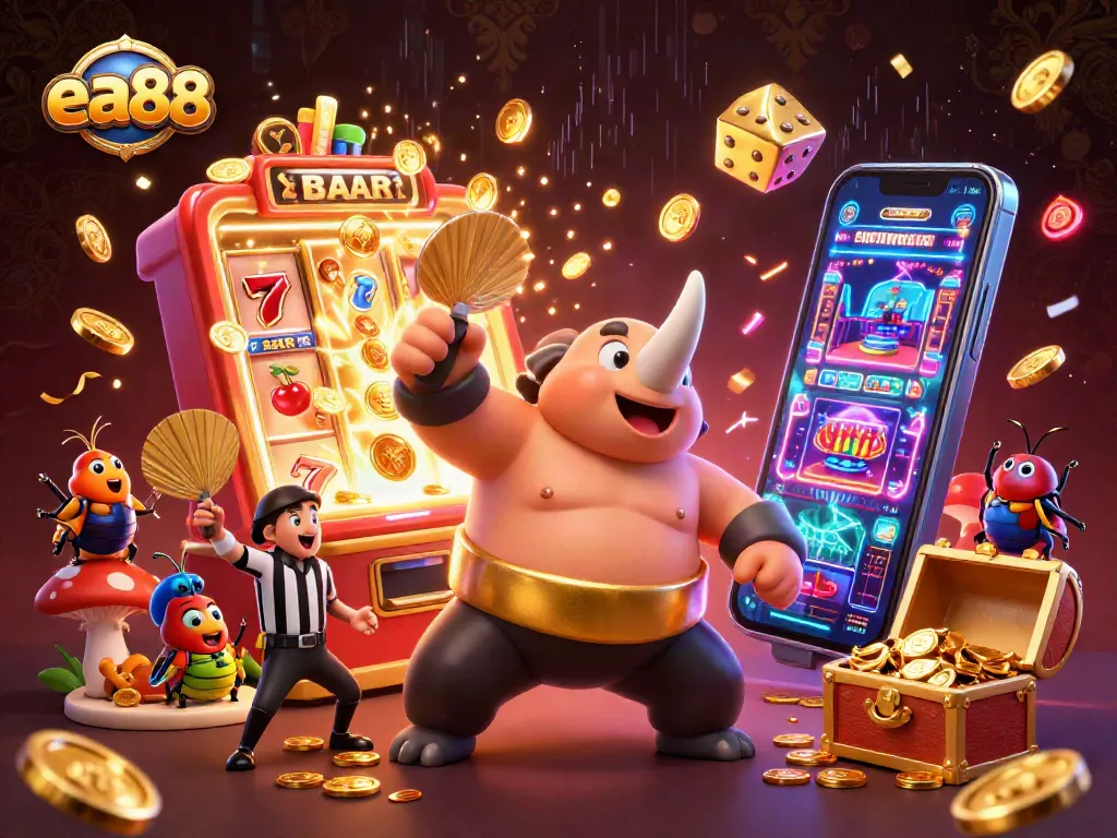 ea88 đánh bại đối thủ trong sòng bạc với dấu hiệu jackpot và tiền vàng đang bay ra