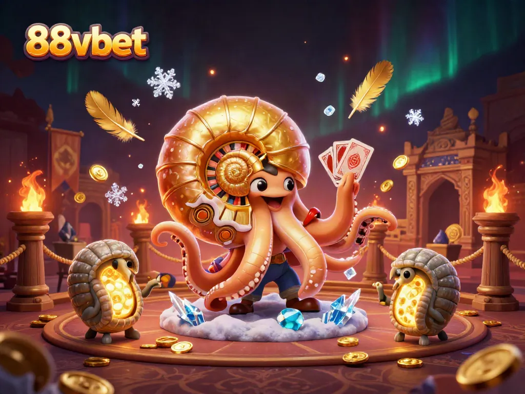 88vbet showcases a vibrant 3D casino scene with a giant nautilus as a roulette wheel, emphasizing exciting gameplay.